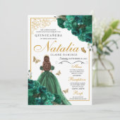 Invitation Emerald Green Floral Quinceanera Anniversaire (Debout devant)