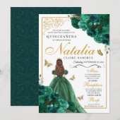 Invitation Emerald Green Floral Quinceanera Anniversaire (Devant / Derrière)