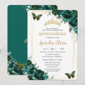 Invitation Emerald Green Floral Quinceanera Sweet 16 Annivers (Devant / Derrière)