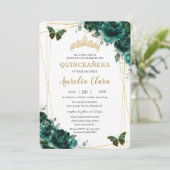 Invitation Emerald Green Floral Quinceanera Sweet 16 Annivers (Debout devant)