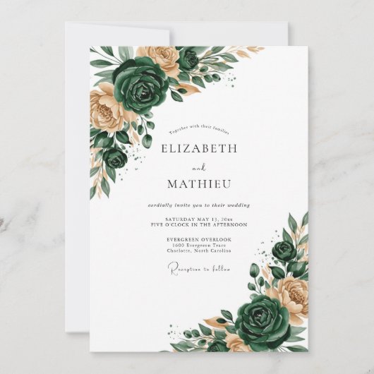 Invitation Emerald Green Floral Romance Wedding (Devant)