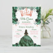 Invitation Emerald Green Floral Rose Gold Crown Mis Quince (Debout devant)