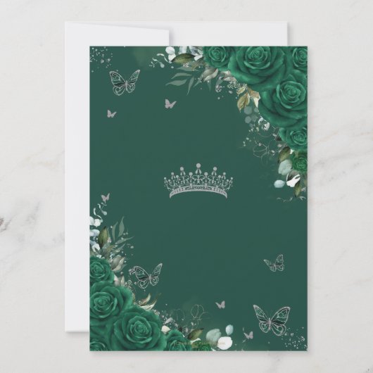 Invitation Emerald Green Floral Silver Quinceañera Sweet 16 (Dos)