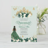 Invitation Emerald Green Floral Tiara + Butterfly Quinceanera (Debout devant)