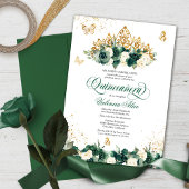 Invitation Emerald Green Floral Tiara + Butterfly Quinceanera