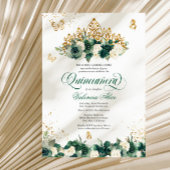 Invitation Emerald Green Floral Tiara + Butterfly Quinceanera