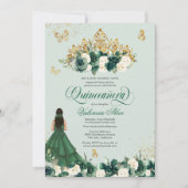 Invitation Emerald Green Floral Tiara + Butterfly Quinceanera (Devant)