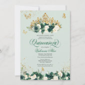 Invitation Emerald Green Floral Tiara + Butterfly Quinceanera (Devant)
