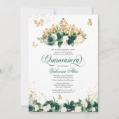Invitation Emerald Green Floral Tiara + Butterfly Quinceanera (Devant)
