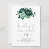 Invitation Emerald Green Florals or QR Code Mariage (Devant)