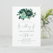 Invitation Emerald Green Florals or QR Code Mariage (Debout devant)