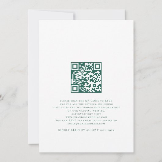 Invitation Emerald Green Florals or QR Code Mariage (Dos)