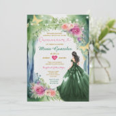 Invitation Emerald Green Forest Robe rose Floral Quinceañera (Debout devant)