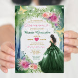 Invitation Emerald Green Forest Robe rose Floral Quinceañera<br><div class="desc">Emerald Green Forest Robe rose Floral Quinceañera Invitation Mis Quince 15 Anos,  16e Anniversaire Papillon d'or</div>