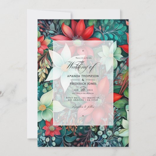 Invitation Emerald Green, Garnet Red et Snowy White Mariage (Devant)