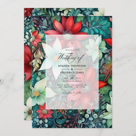 Invitation Emerald Green, Garnet Red et Snowy White Mariage (Devant / Derrière)