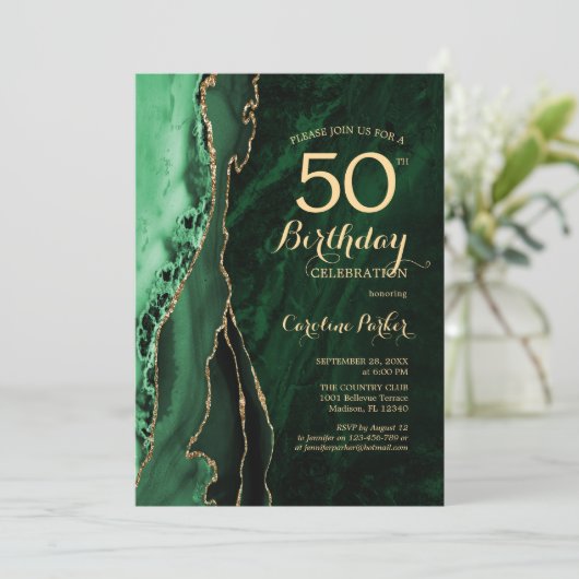 Invitation Emerald Green Gold Agate 50e anniversaire (Debout devant)