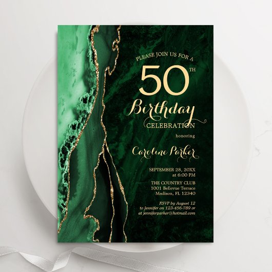 Invitation Emerald Green Gold Agate 50e anniversaire