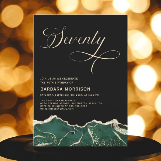 Invitation Emerald Green Gold Agate 70e Soixante-dix Annivers