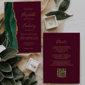 Invitation Emerald Green Gold Agate Bourgogne Code QR Mariage