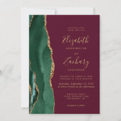Invitation Emerald Green Gold Agate Bourgogne Code QR Mariage (Devant)