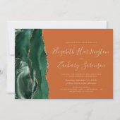 Invitation Emerald Green Gold Agate Burning Orange Mariage (Devant)