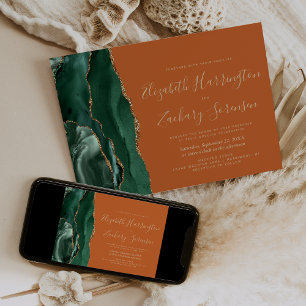 Invitation Emerald Green Gold Agate Burning Orange Mariage