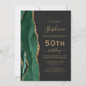 Invitation Emerald Green Gold Agate Dark 50th Birthday Party (Devant)