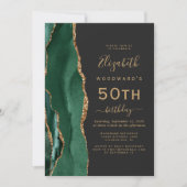 Invitation Emerald Green Gold Agate Dark 50th Birthday Party (Devant)