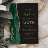 Invitation Emerald Green Gold Agate Dark 50th Birthday Party