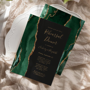 Invitation Emerald Green Gold Agate Dîner de répétition Maria