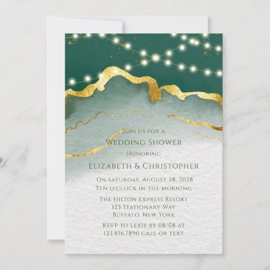 Invitation Emerald Green Gold Agate et Wedding shower lumineu (Devant)