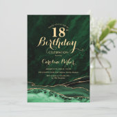 Invitation Emerald Green Gold Agate Marbre 18e anniversaire (Debout devant)