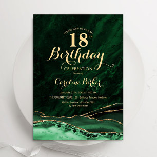 Invitation Emerald Green Gold Agate Marbre 18e anniversaire