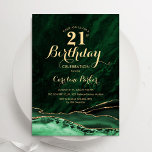 Invitation Emerald Green Gold Agate Marbre 21e anniversaire<br><div class="desc">Émeraude vert et or agate 21e anniversaire invitation de fête. Design élégant et moderne avec aquarelle agate marbre arrière - plan,  fausse parties scintillant or et typographie script de police. Carte invitation branchée parfaite pour une célébration anniversaire féminine élégante. Invitations Zazzle imprimées ou téléchargement instantané modèle imprimable numérique.</div>