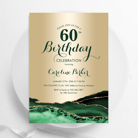 Invitation Emerald Green Gold Agate Marbre 60e anniversaire