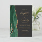 Invitation Emerald Green Gold Agate Mariage foncé (Debout devant)