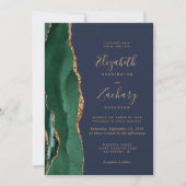 Invitation Emerald Green Gold Agate Marine Blue QR Code Maria (Devant)
