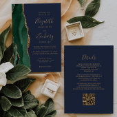 Invitation Emerald Green Gold Agate Marine Blue QR Code Maria