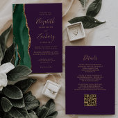 Invitation Emerald Green Gold Agate Purple Code QR Mariage