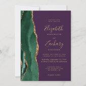 Invitation Emerald Green Gold Agate Purple Code QR Mariage (Devant)