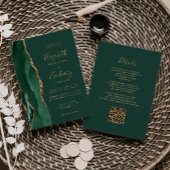 Invitation Emerald Green Gold Agate QR Code Mariage