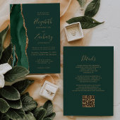 Invitation Emerald Green Gold Agate QR Code Mariage