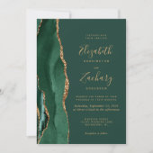 Invitation Emerald Green Gold Agate QR Code Mariage (Devant)