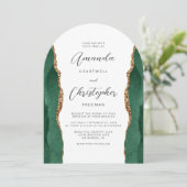 Invitation Emerald Green Gold Agate Script Arch Wedding (Debout devant)