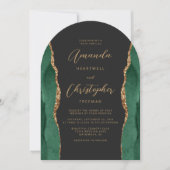 Invitation Emerald Green Gold Agate Script Dark Arch Mariage (Devant)