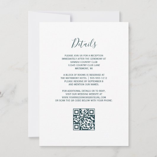 Invitation Emerald Green Gold Agate Script QR Code Mariage (Dos)