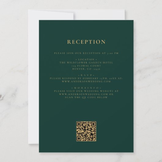 Invitation Emerald Green Gold All in One QR Code Mariage (Dos)