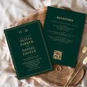 Invitation Emerald Green Gold All in One QR Code Mariage