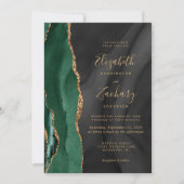 Invitation Emerald Green Gold Black Aquarelle Agate Mariage (Devant)